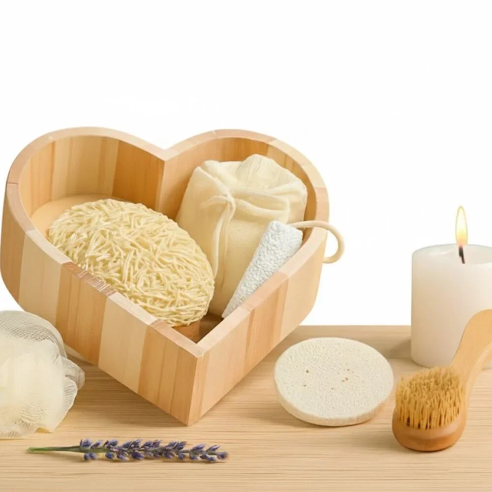 Heart-Shaped Bath Gift Set – Spa Essentials in Wooden Box